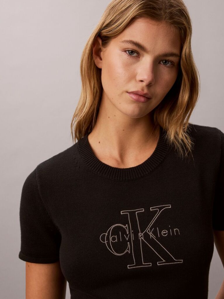 Μαύρο Mini Φόρεμα T-Shirt Με Κεντημένο Monologo  Γυναίκα