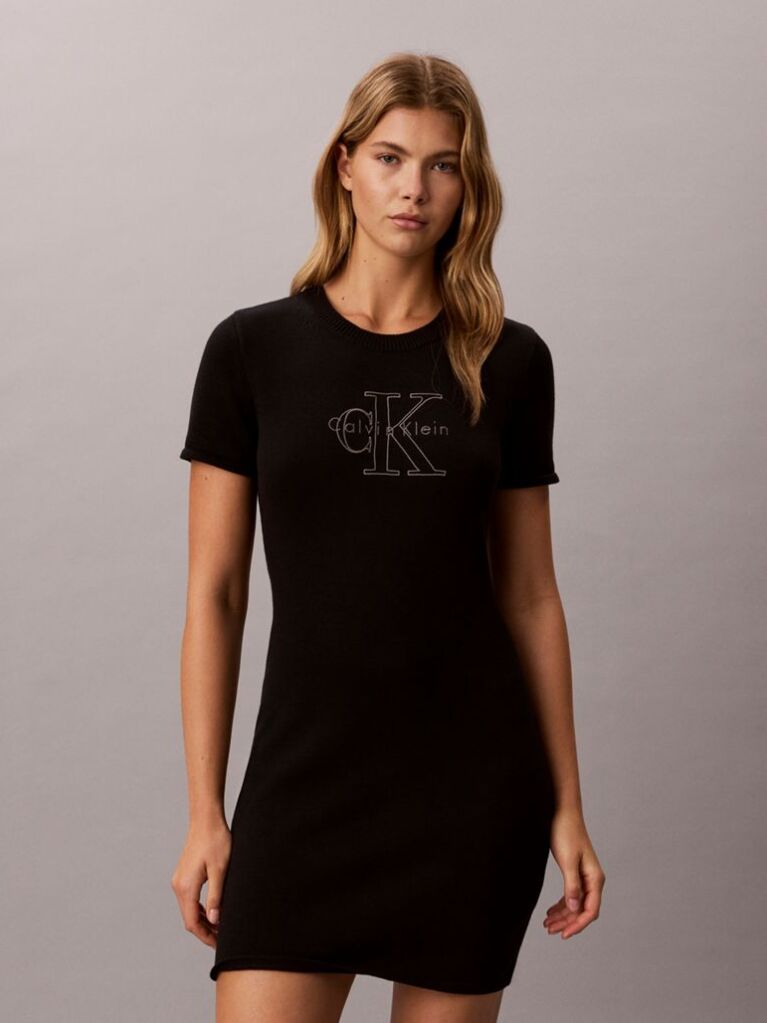 Μαύρο Mini Φόρεμα T-Shirt Με Κεντημένο Monologo  Γυναίκα