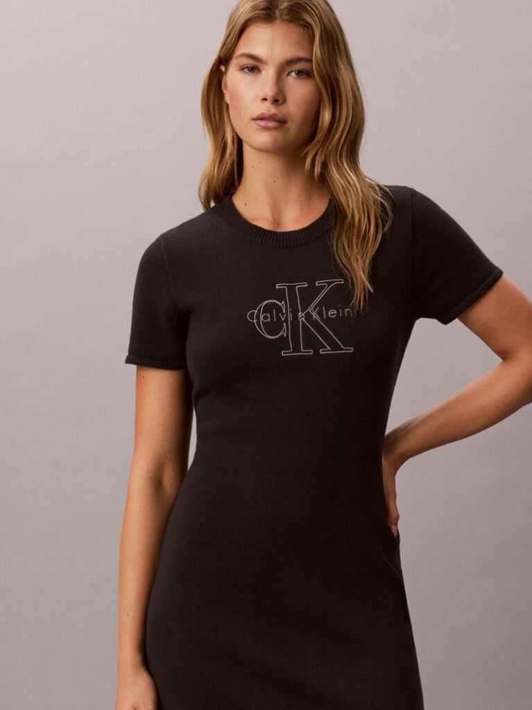 Μαύρο Mini Φόρεμα T-Shirt Με Κεντημένο Monologo  Γυναίκα
