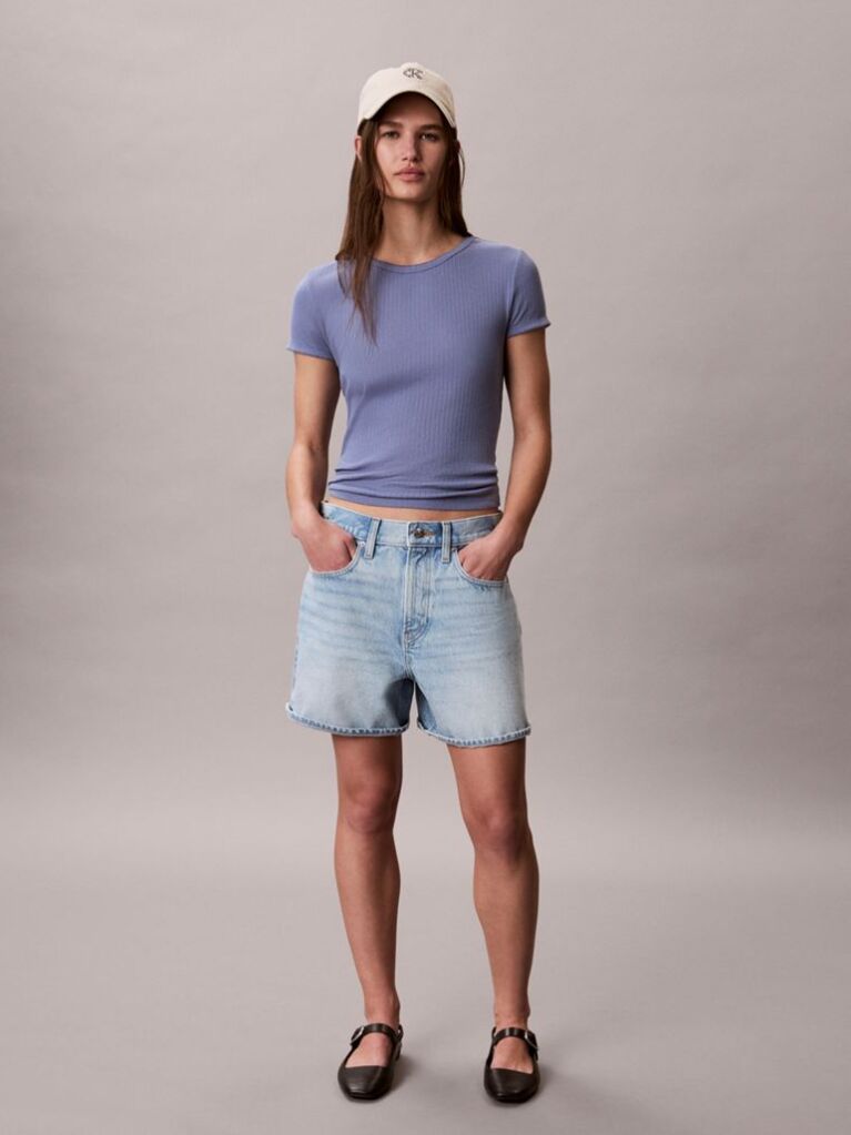 Denim Ψηλόμεσο Άνετο Denim Σορτς  Γυναίκα