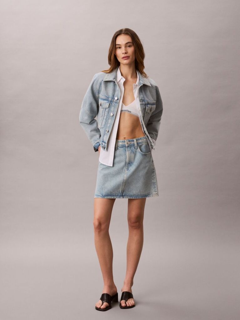 Denim Boxy Denim Τζάκετ Με Ρίγα Λογότυπου  Γυναίκα