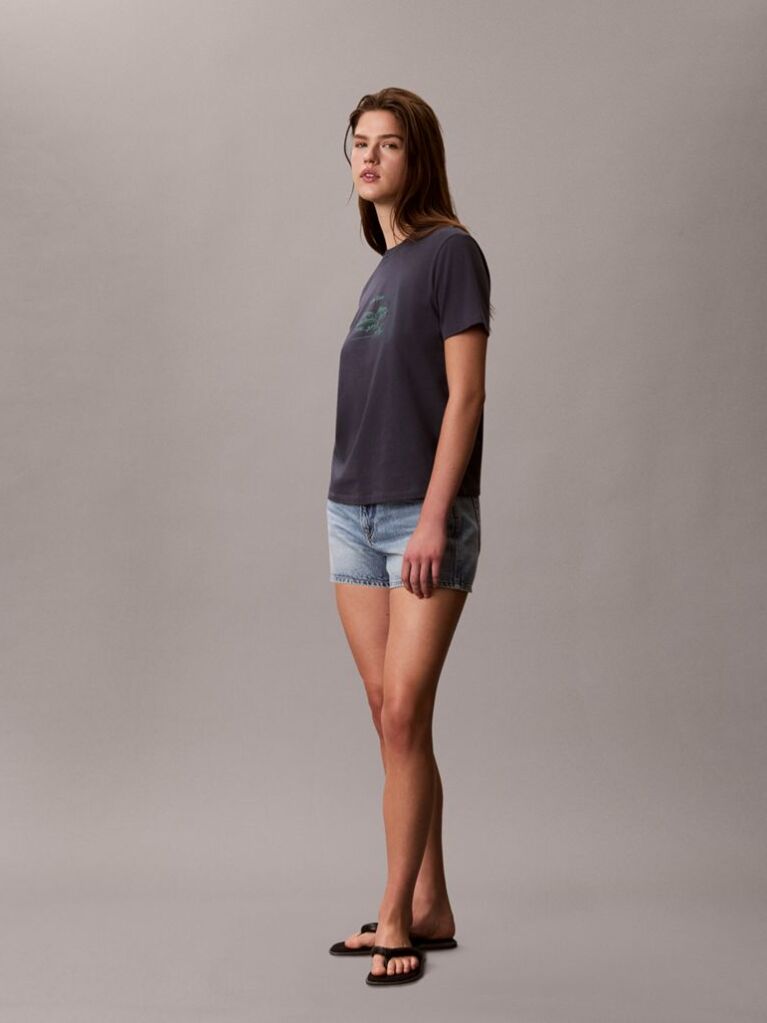 Μπλε T-Shirt Με Χειρόγραφο Γραφικό Σχέδιο Και Στρογγυλή Λαιμόκοψη  Γυναίκα