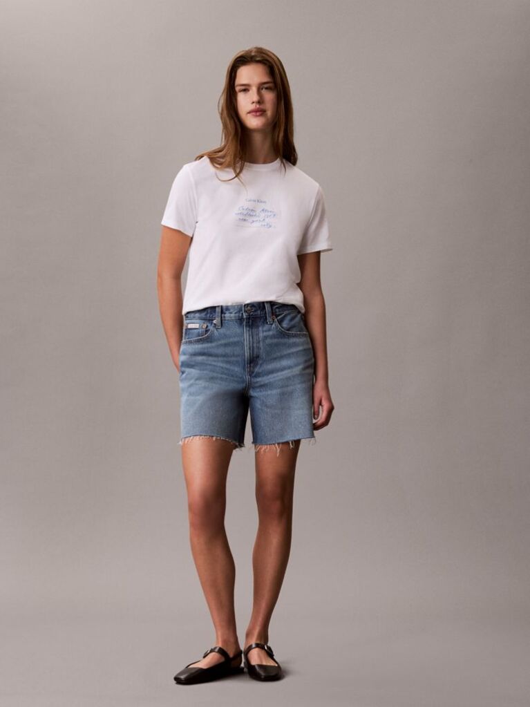 Λευκό T-Shirt Με Χειρόγραφο Γραφικό Σχέδιο Και Στρογγυλή Λαιμόκοψη  Γυναίκα