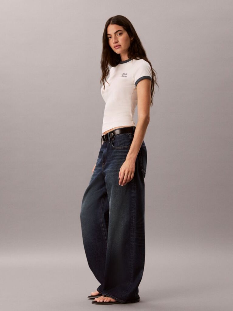 White Embroidered Logo Ringer T-shirt  Women