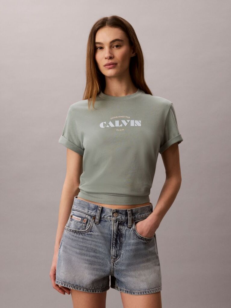 Πράσινο T-Shirt Με Ρετρό Λογότυπο Και Στρογγυλή Λαιμόκοψη  Γυναίκα