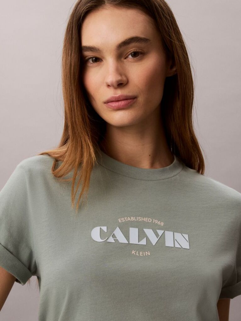 Πράσινο T-Shirt Με Ρετρό Λογότυπο Και Στρογγυλή Λαιμόκοψη  Γυναίκα