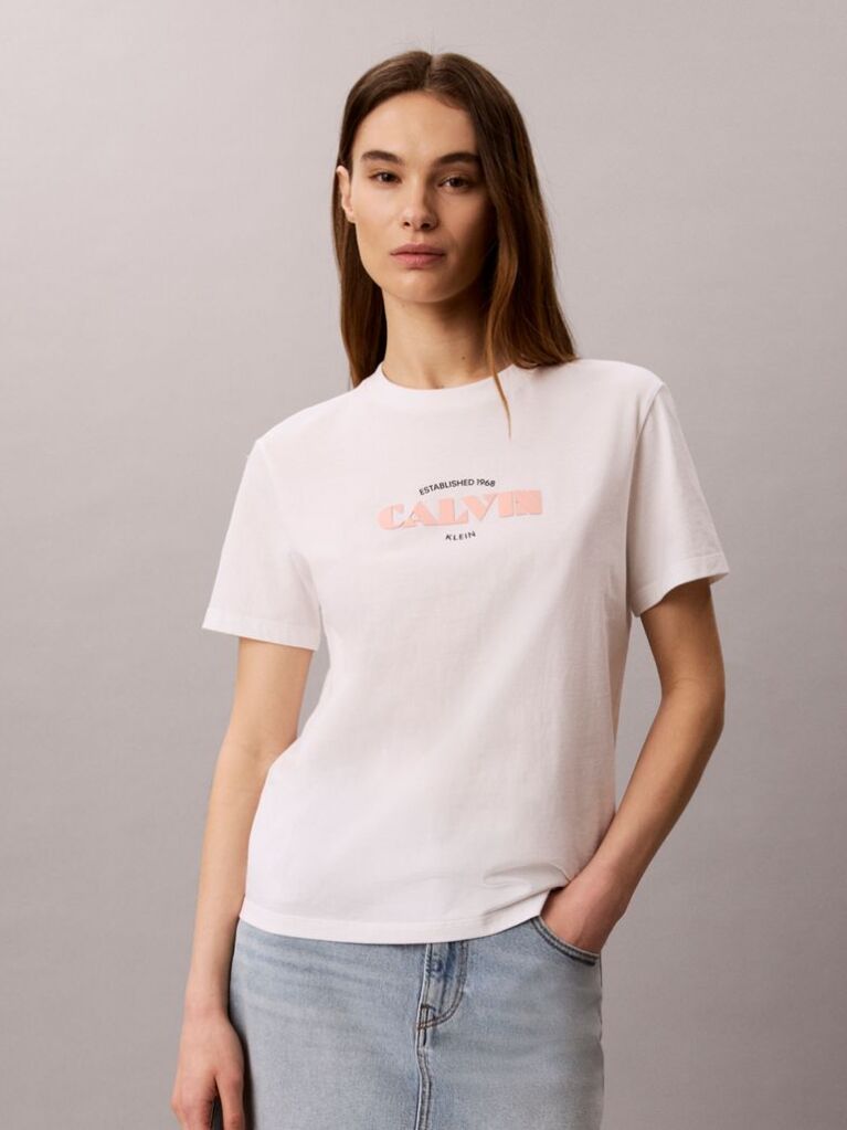 Λευκό T-Shirt Με Ρετρό Λογότυπο Και Στρογγυλή Λαιμόκοψη  Γυναίκα