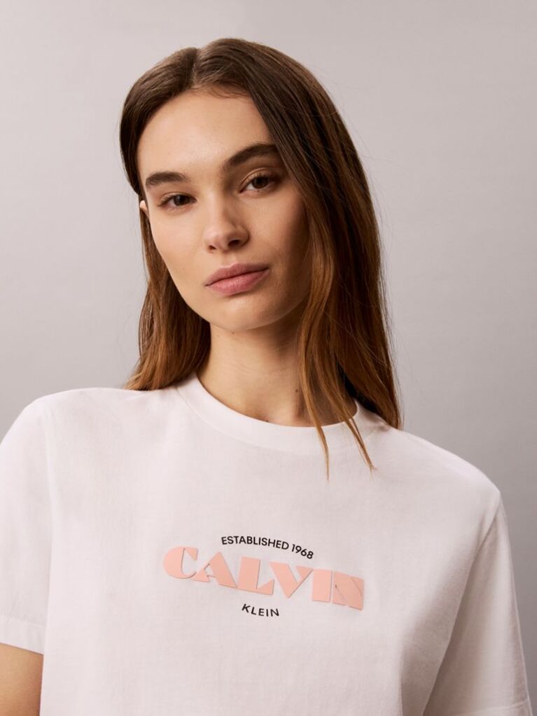 Λευκό T-Shirt Με Ρετρό Λογότυπο Και Στρογγυλή Λαιμόκοψη  Γυναίκα
