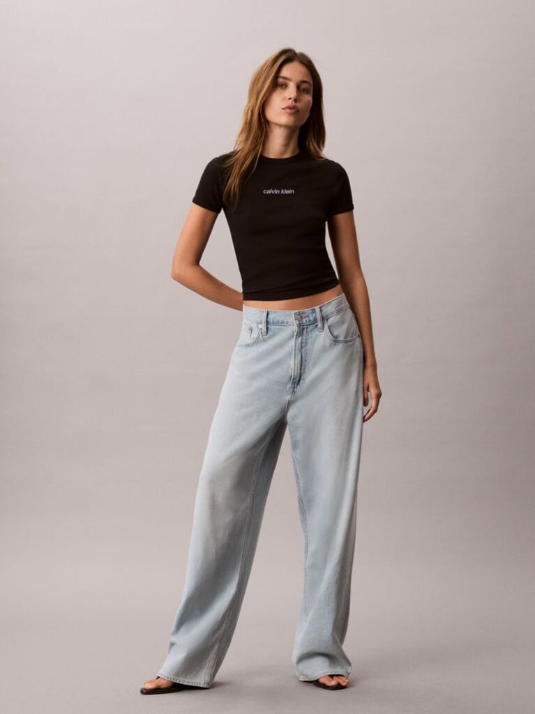 Μαύρο Ριμπ T-Shirt Με Κεντημένο Λογότυπο  Γυναίκα