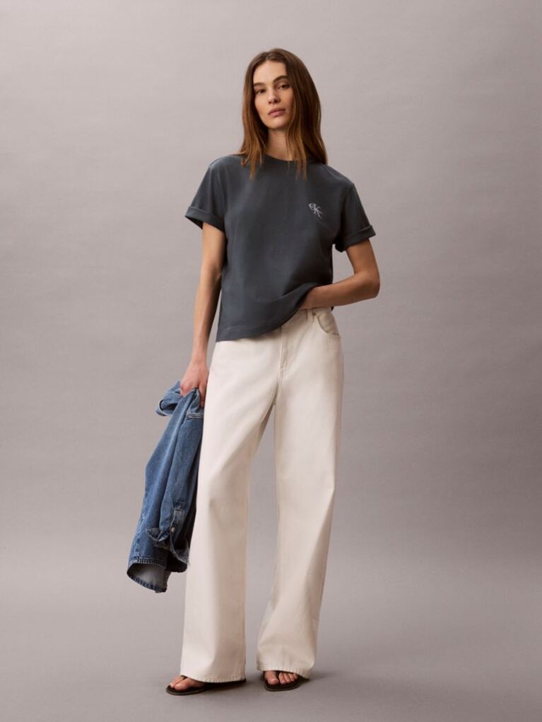 Μπλε Boxy T-Shirt Με Monologo  Γυναίκα