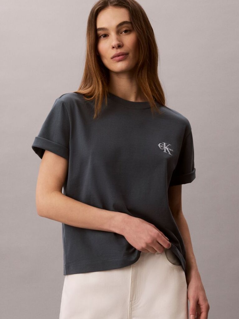 Μπλε Boxy T-Shirt Με Monologo  Γυναίκα