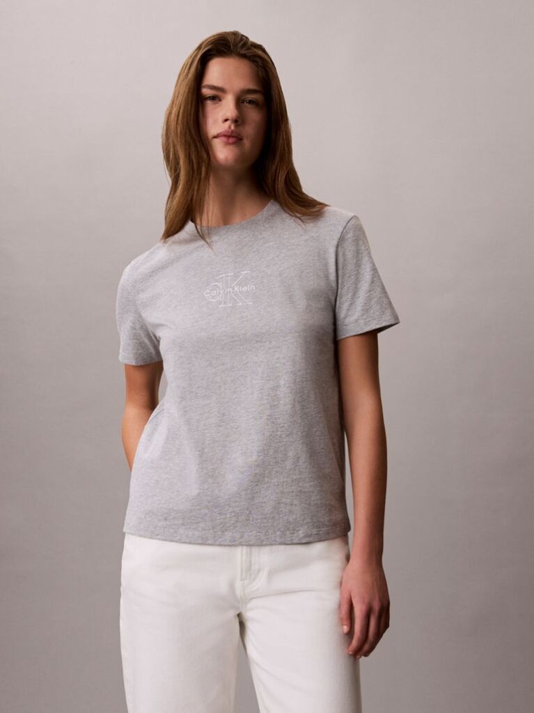 Γκρι T-Shirt Monologo Με Στρογγυλή Λαιμόκοψη  Γυναίκα