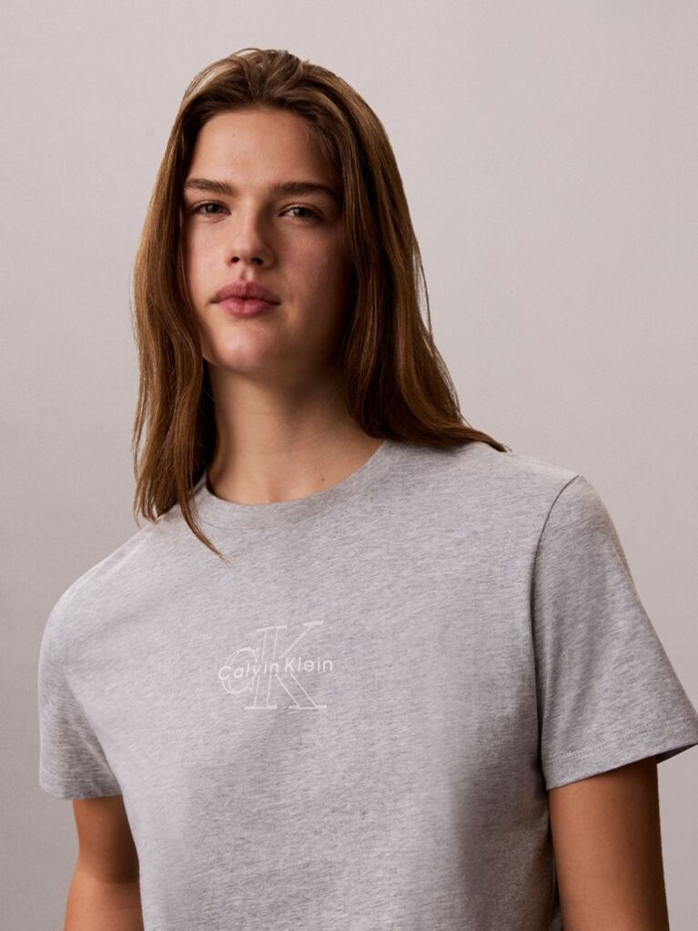 Γκρι T-Shirt Monologo Με Στρογγυλή Λαιμόκοψη  Γυναίκα