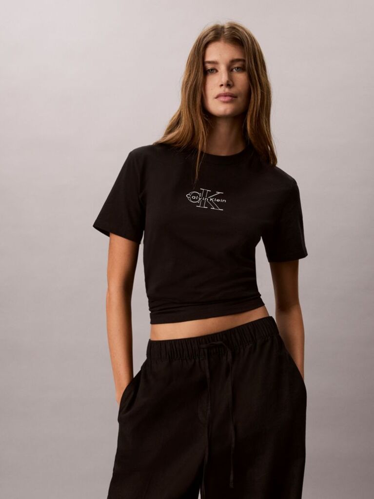 Μαύρο T-Shirt Monologo Με Στρογγυλή Λαιμόκοψη  Γυναίκα