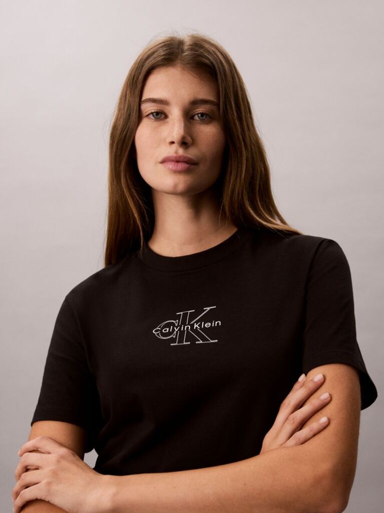 Μαύρο T-Shirt Monologo Με Στρογγυλή Λαιμόκοψη  Γυναίκα