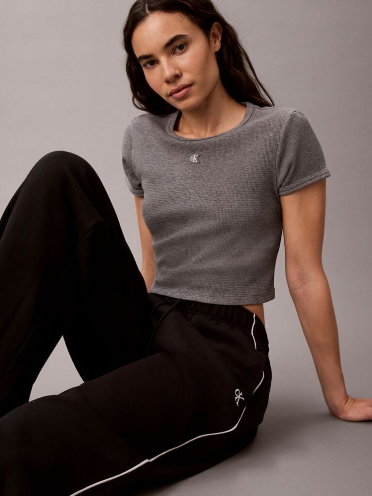 Black Monogram Embroidery Contrast Piping Terry Joggers  Women
