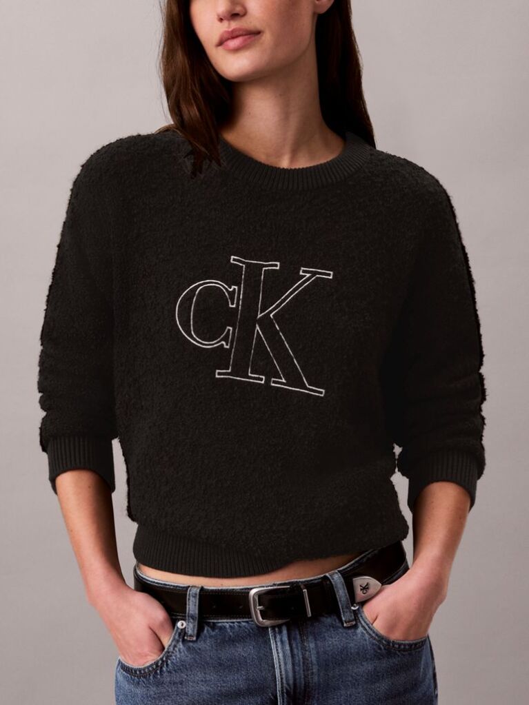 Black Monogram Bouclé Crew Neck Jumper  Women