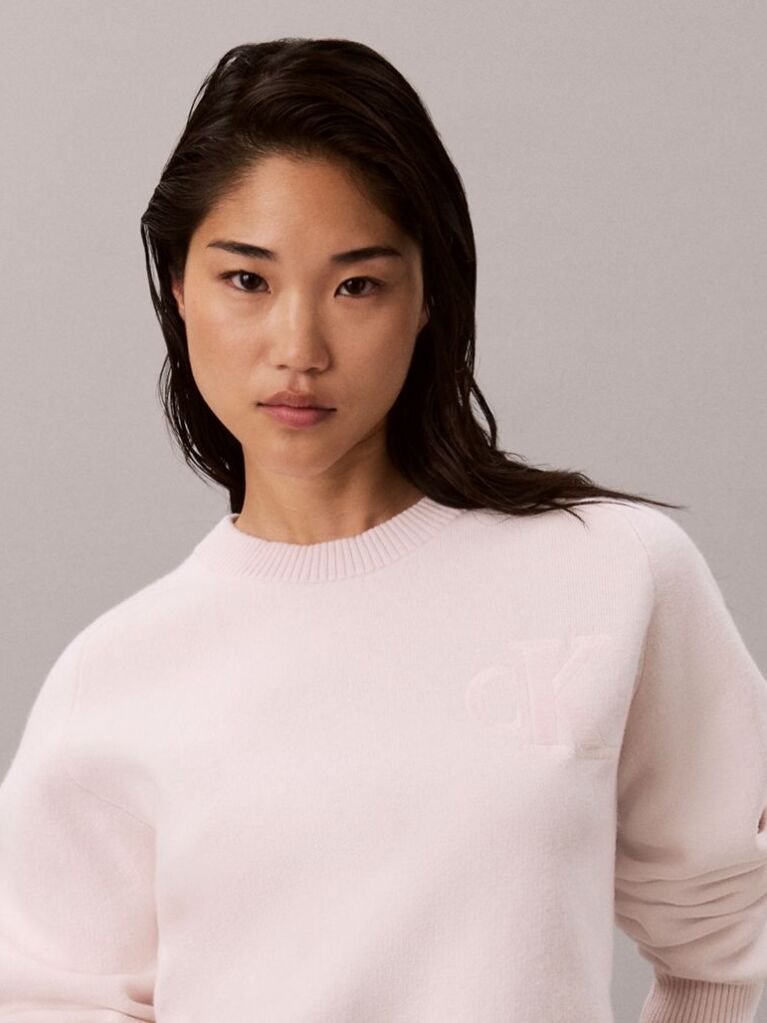 Pink Monogram Wool Blend Raglan Sleeve Jumper  Women