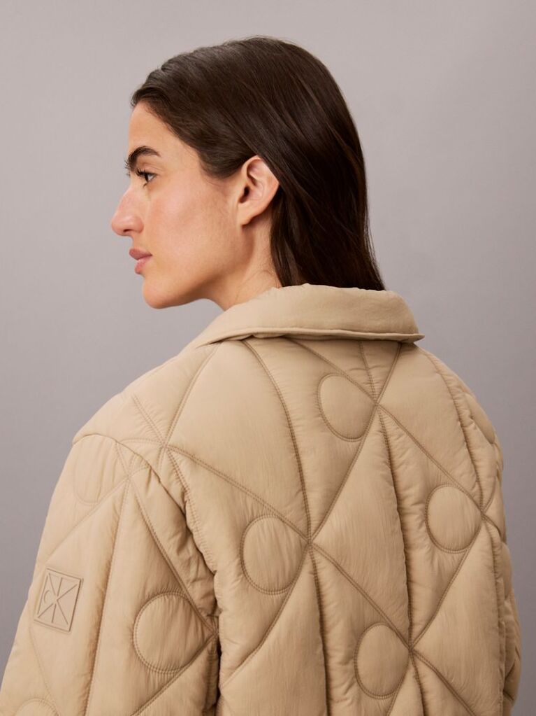 Beige Print Lightweight Short Quilted Liner Jacket  Women
