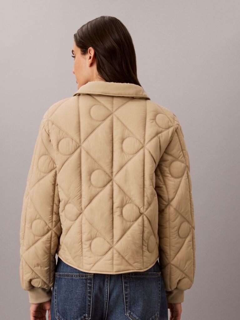 Beige Print Lightweight Short Quilted Liner Jacket  Women