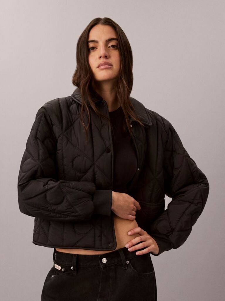 Black Print Lightweight Short Quilted Liner Jacket  Women