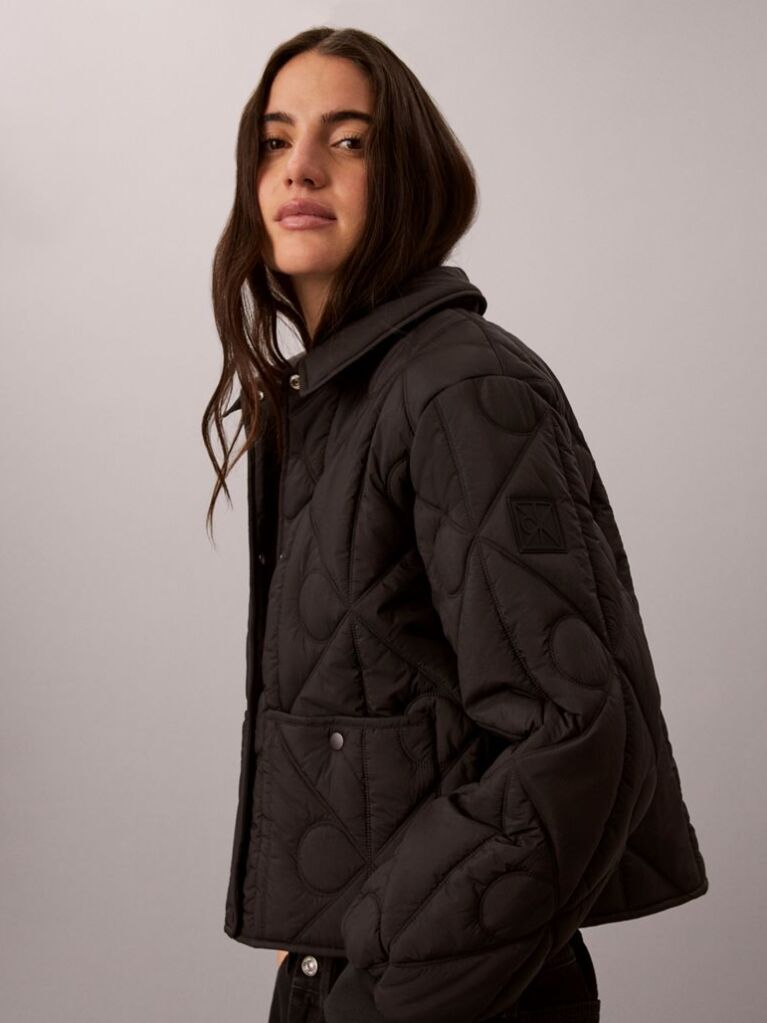 Black Print Lightweight Short Quilted Liner Jacket  Women