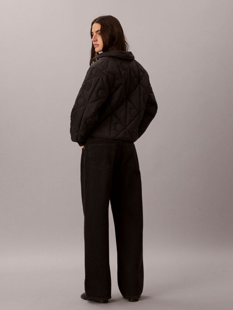 Black Print Lightweight Short Quilted Liner Jacket  Women