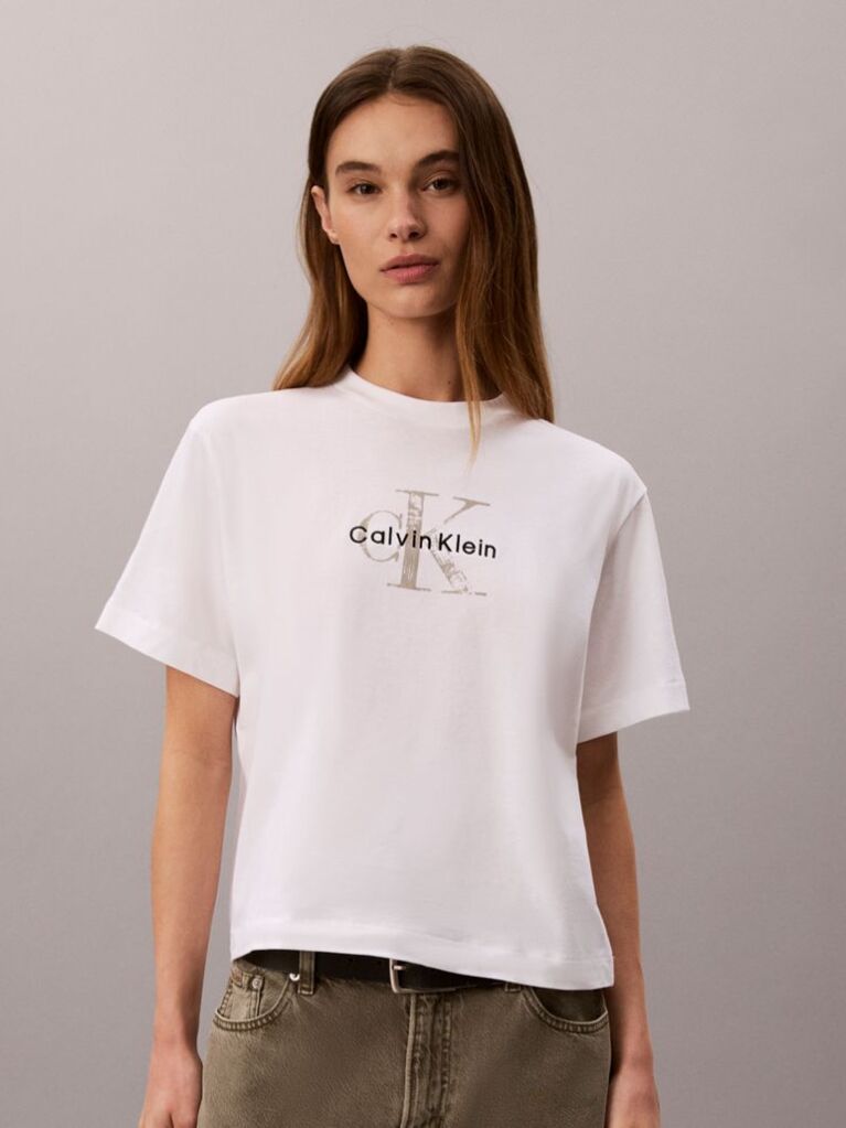 Λευκό T-Shirt Με Boxy Γραμμή Και Μονόγραμμα  Γυναίκα