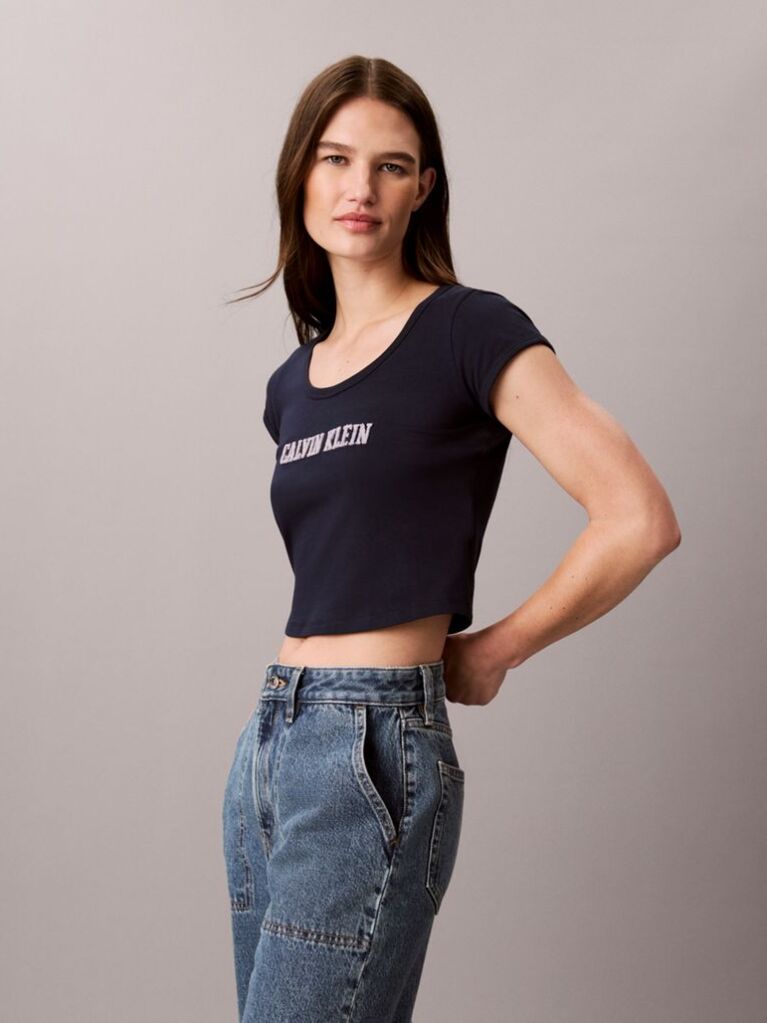 Μπλε T-Shirt Με Baby Fit Και Λογότυπο Varsity  Γυναίκα