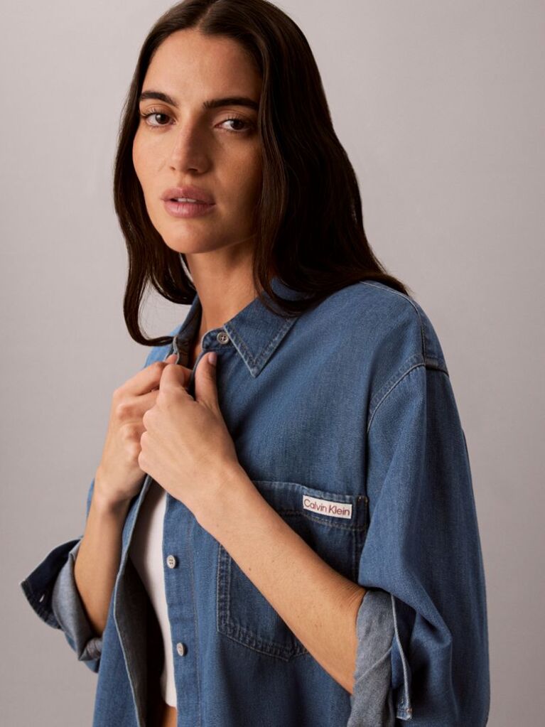 Denim Πουκάμισο Με Cropped Γραμμή  Γυναίκα