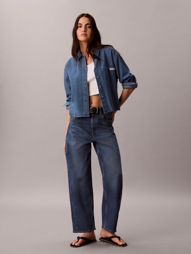 Denim Πουκάμισο Με Cropped Γραμμή  Γυναίκα