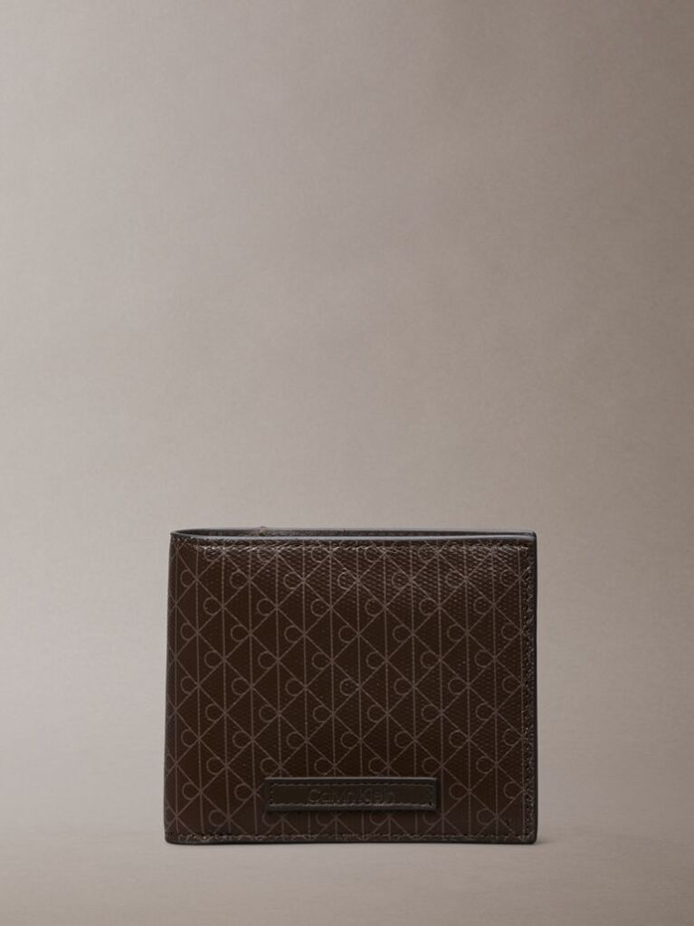 Brown Allover Emblem Logo Bifold Wallet with Coin Pouch  Men