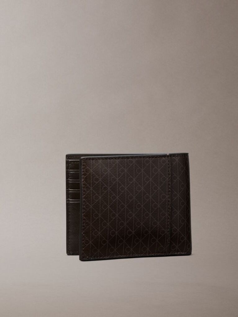 Brown Allover Emblem Logo Bifold Wallet with Coin Pouch  Men