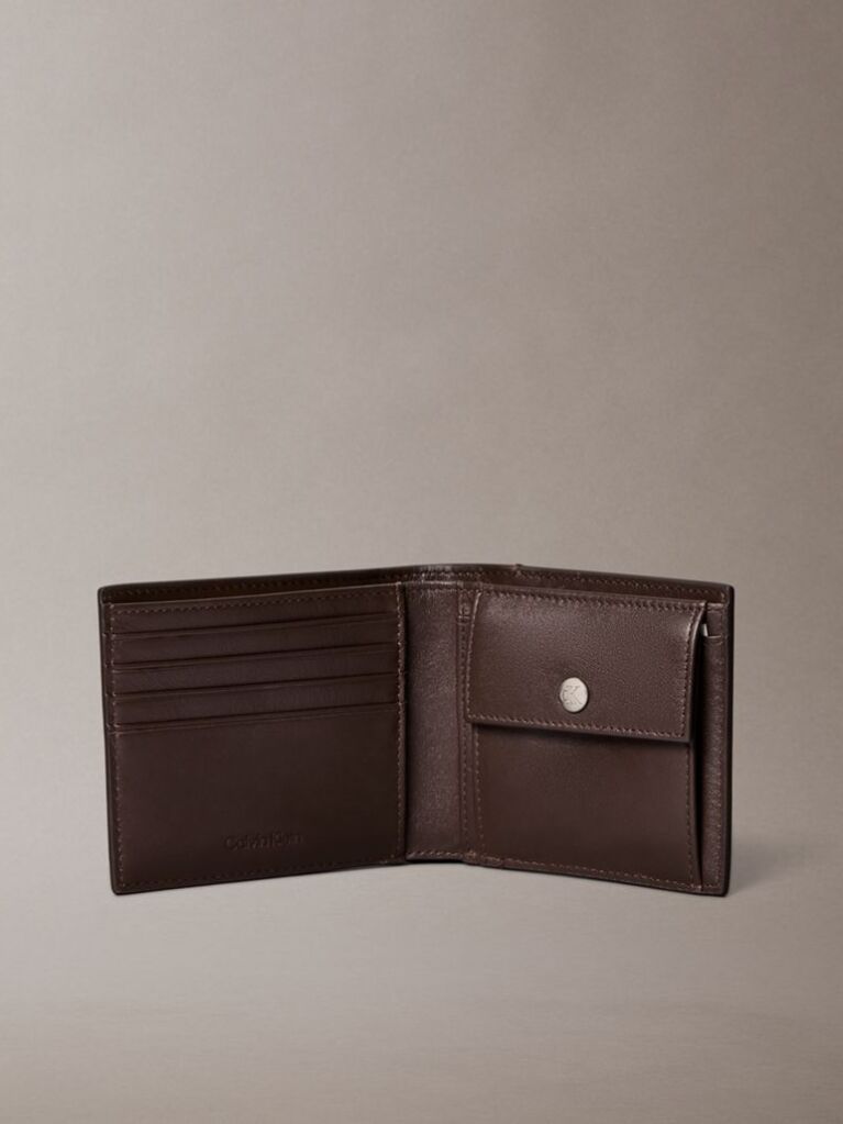 Brown Allover Emblem Logo Bifold Wallet with Coin Pouch  Men