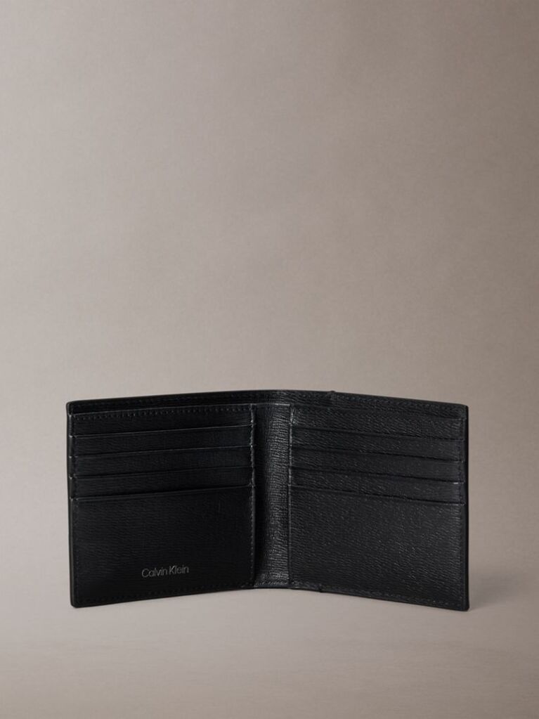 Black Emblem Logo Textured Bifold Wallet  Men