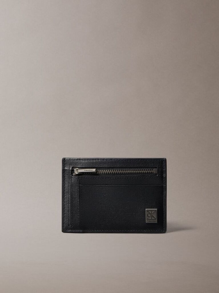 Black Emblem Logo Textured Cardholder  Men