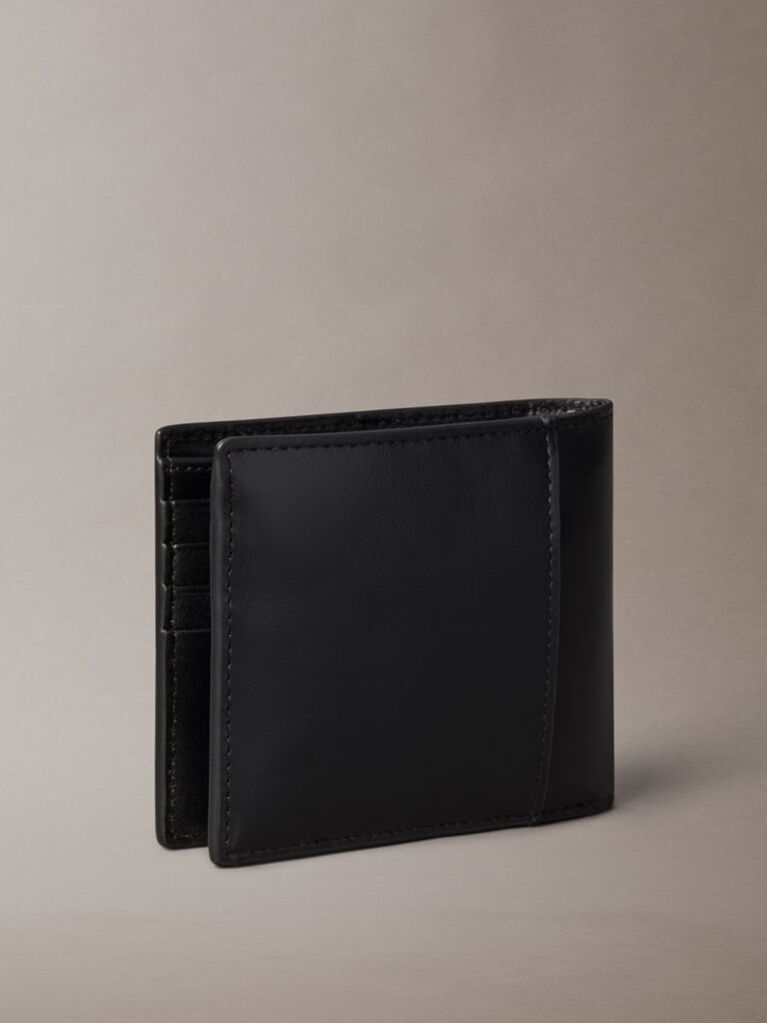 Black Leather Logo Graphic Coin Pocket Wallet  Men