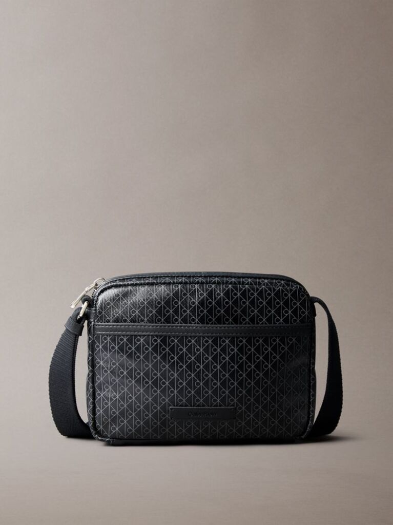 Black Coated Emblem Logo Crossbody Camera Bag  Men