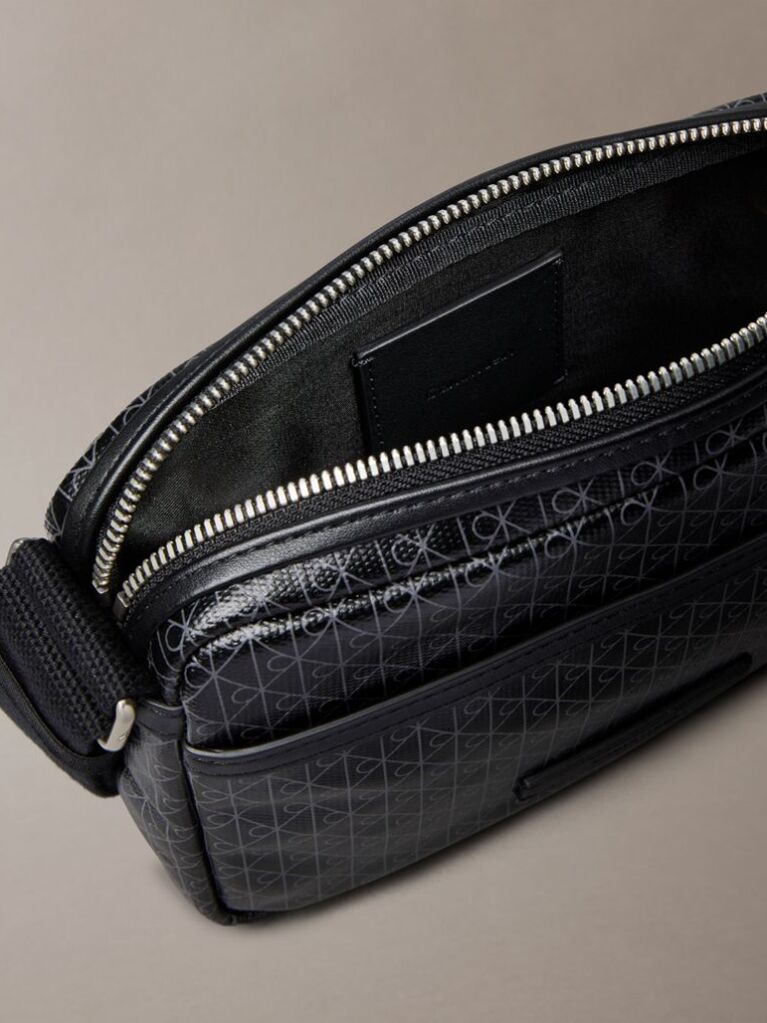 Black Coated Emblem Logo Crossbody Camera Bag  Men