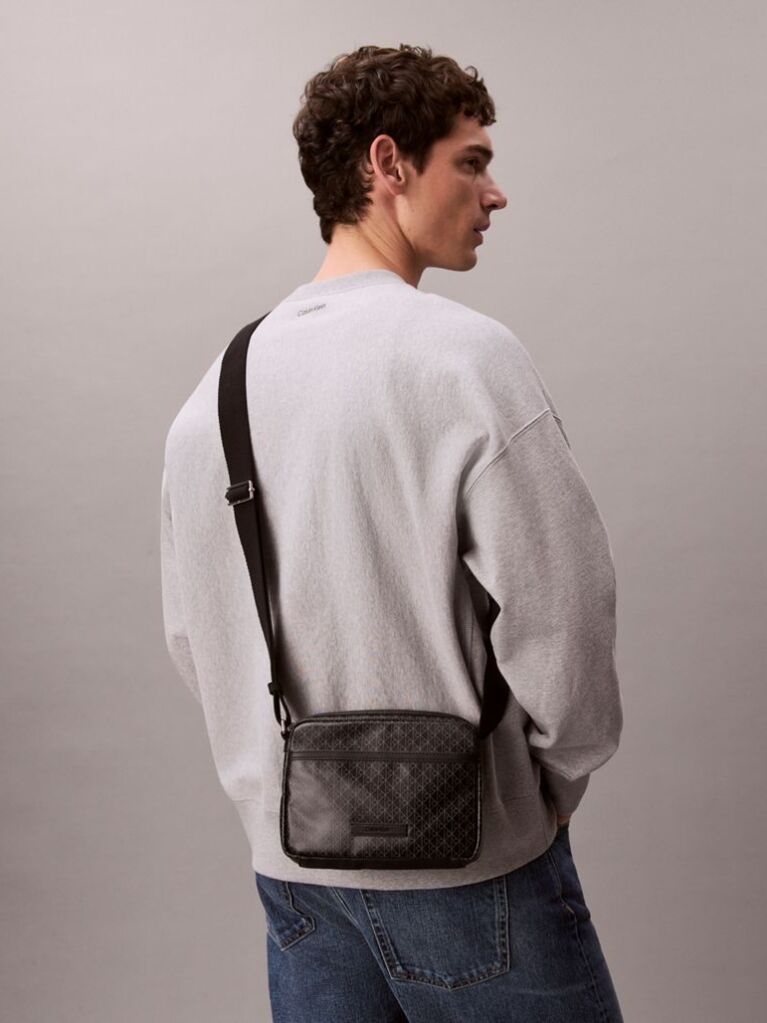 Black Coated Emblem Logo Crossbody Camera Bag  Men