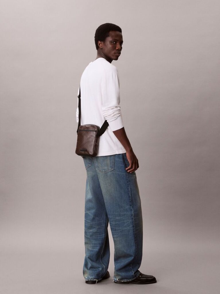 Brown Allover Emblem Logo Reporter Bag  Men