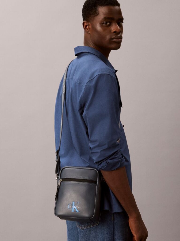 Blue Monologo Webbing Strap Reporter Bag  Men