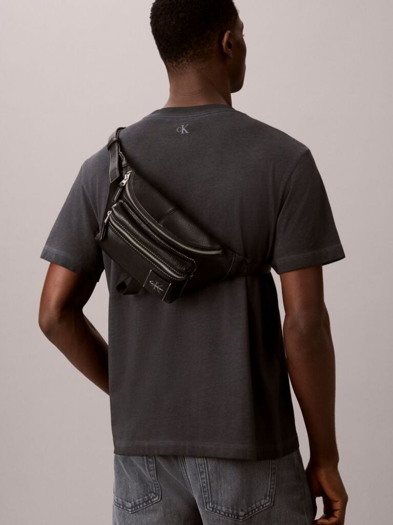 Black Pebbled Signature Logo Bum Bag  Men