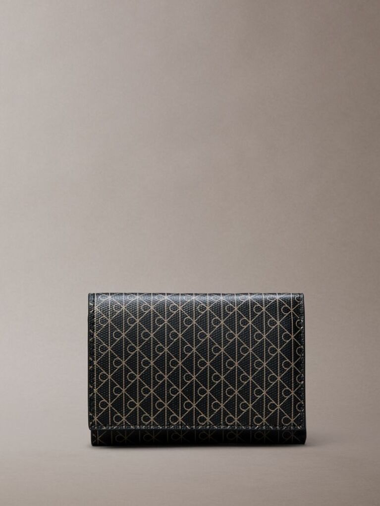 Black Embossed Allover Monogram Trifold Cardholder  Women