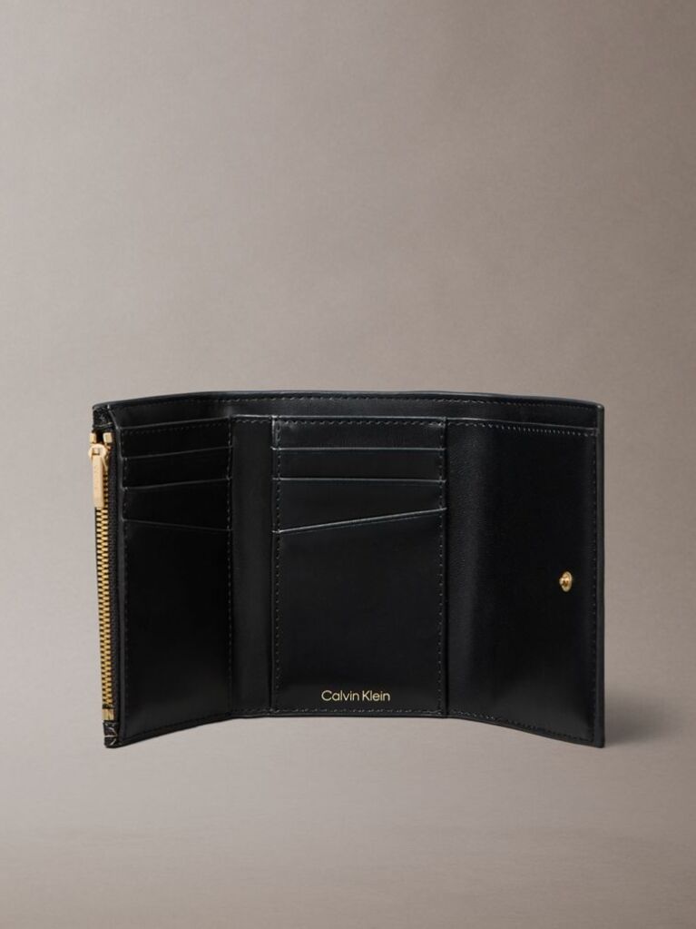 Black Embossed Allover Monogram Trifold Cardholder  Women