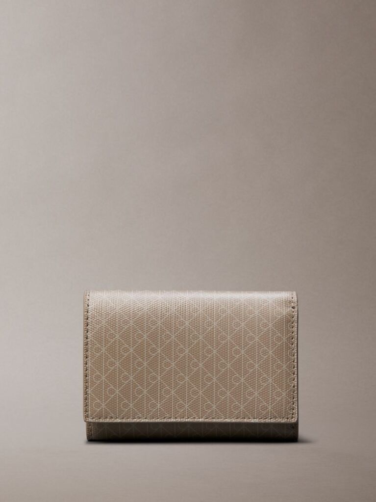 Beige Embossed Allover Monogram Trifold Cardholder  Women