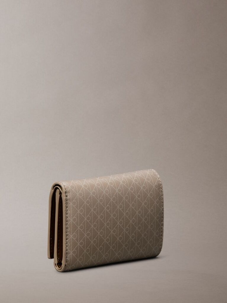 Beige Embossed Allover Monogram Trifold Cardholder  Women