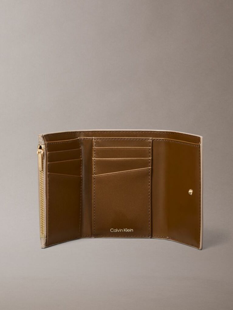 Beige Embossed Allover Monogram Trifold Cardholder  Women