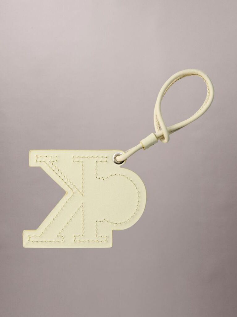 Green Leather Signature Logo Stitched Bag Charm  Women