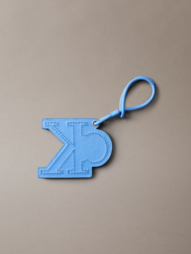 Blue Leather Signature Logo Stitched Bag Charm  Women